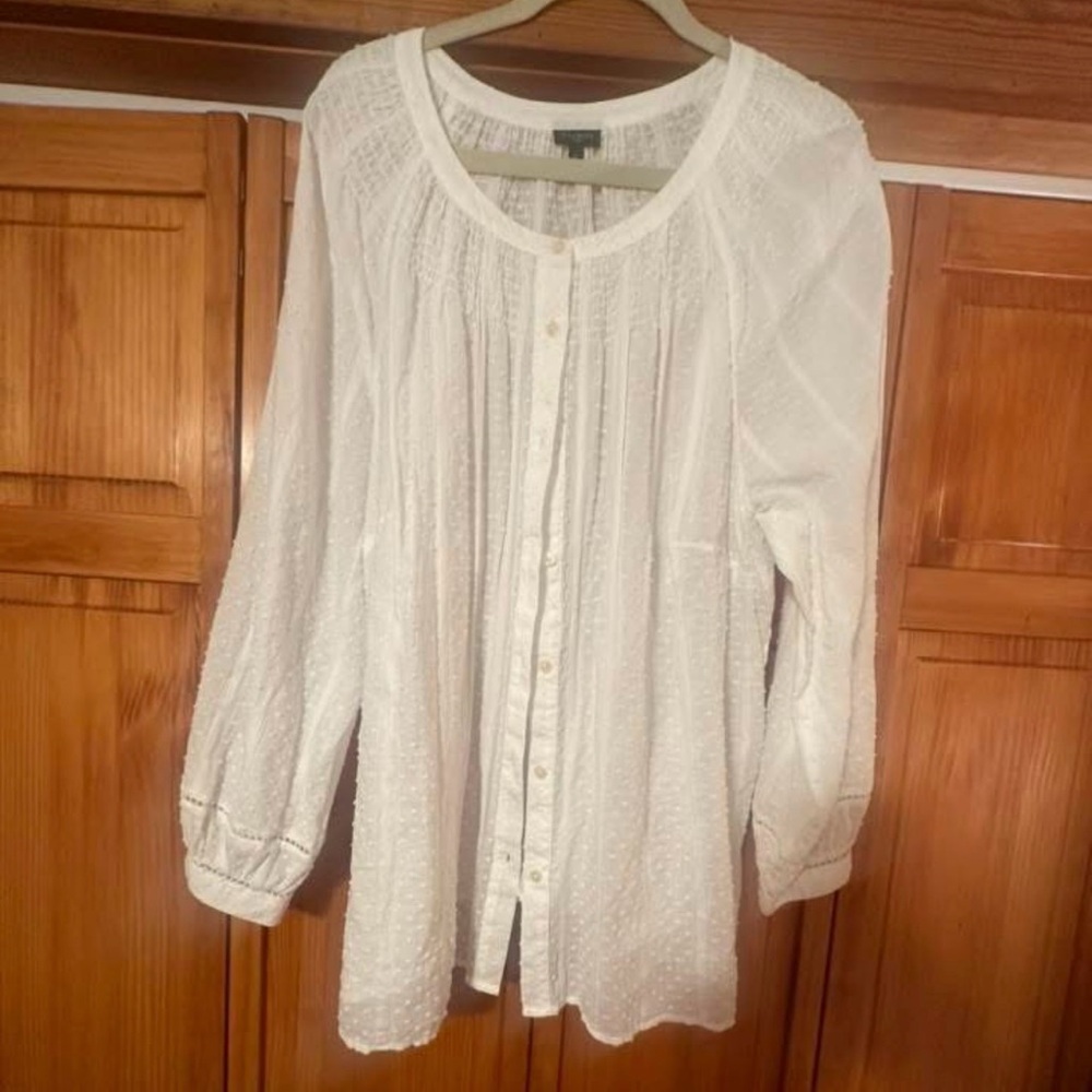 Talbots White Women's Button-Front Peasant Blouse